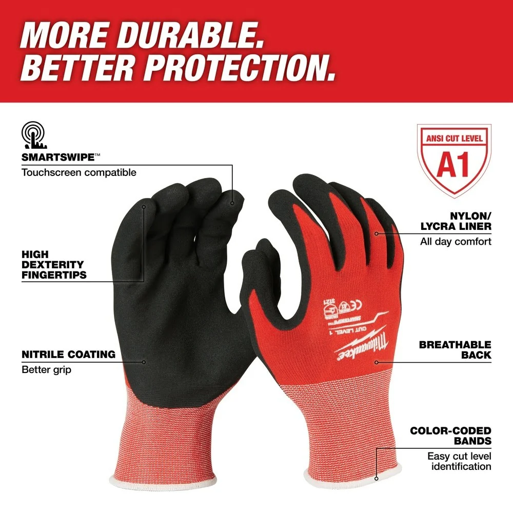 Milwaukee Cut Level 1 Dipped Gloves Medium 48-22-8901