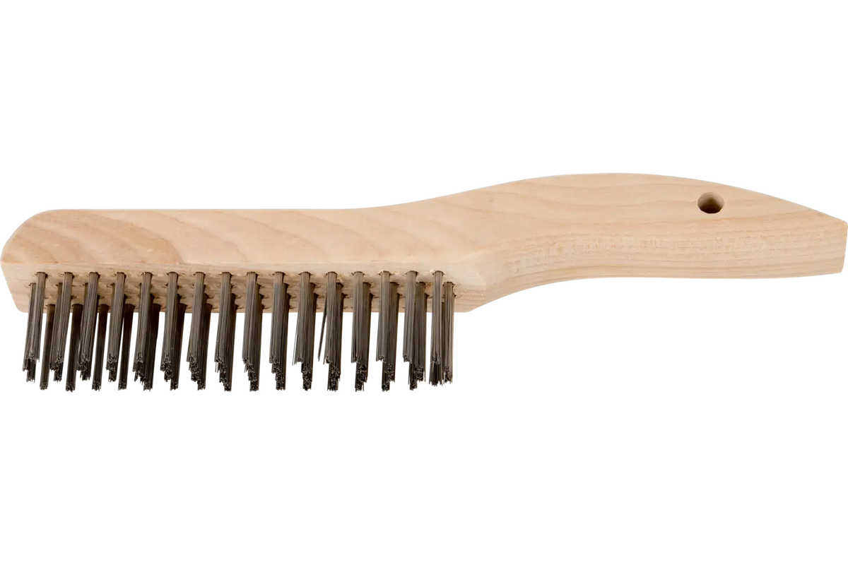 PFERD Shoe Handle Scratch Brush, 4 x 16 Rows, .012 Stainless Steel Wire, Hardwood Block (85035)