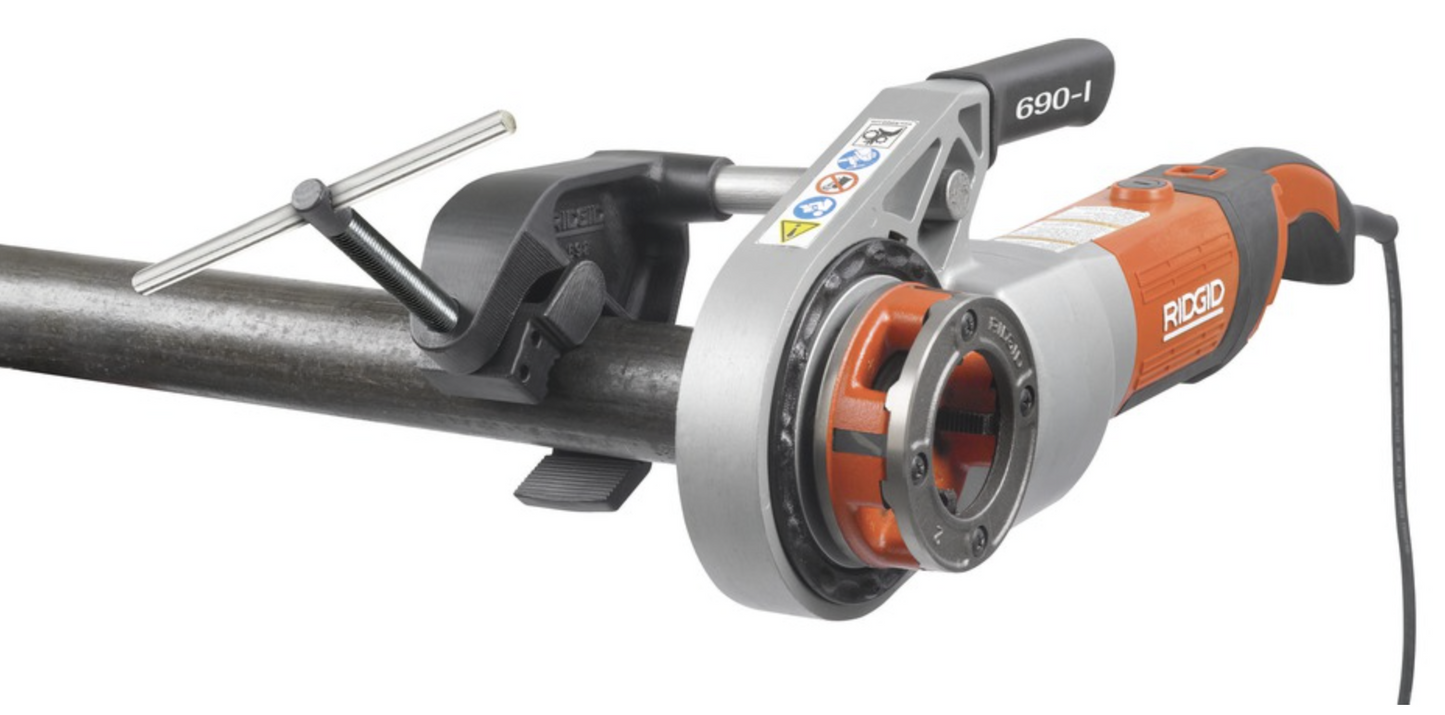 RIDGID 690-I Hand-Held Power Drive 1/2" - 2" BSPT Die Head, Case & Support Arm 44933