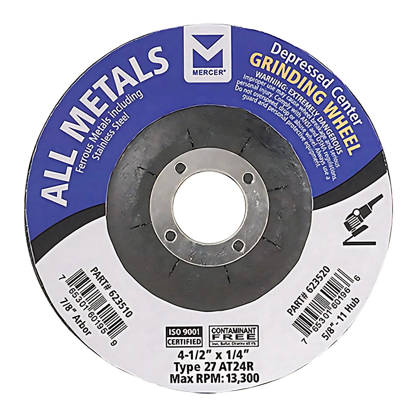 Champion Cutting Tool 4.5" Grinding Wheel Type 27 Hubbed 623520