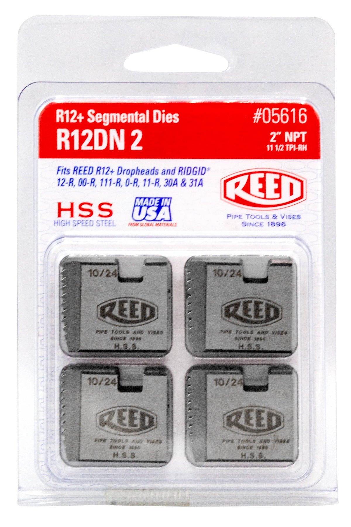 Reed R12+ Segmental Dies, 2 in. NPT, Set of 4 (R12DN 2)