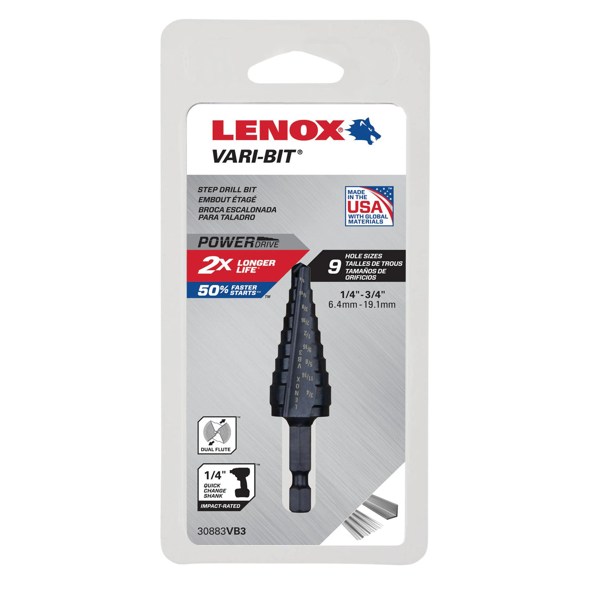 Lenox Vari-Bit Step Drill Bit, 1/4 in - 3/4 in (30883VB3)