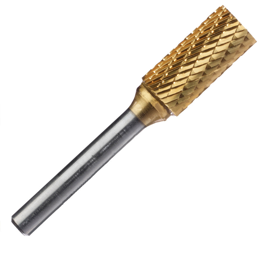 Champion Cylinder Shape Carbide Bur, Double Cut, TiN (SA5)