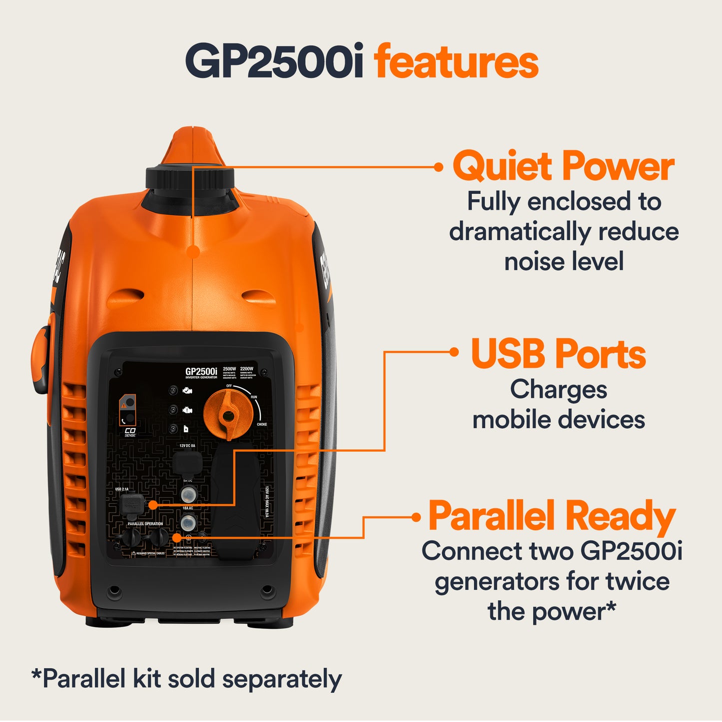 Generac 2500-watt Portable Inverter Generator With COSENSE? Technology? GP2500i