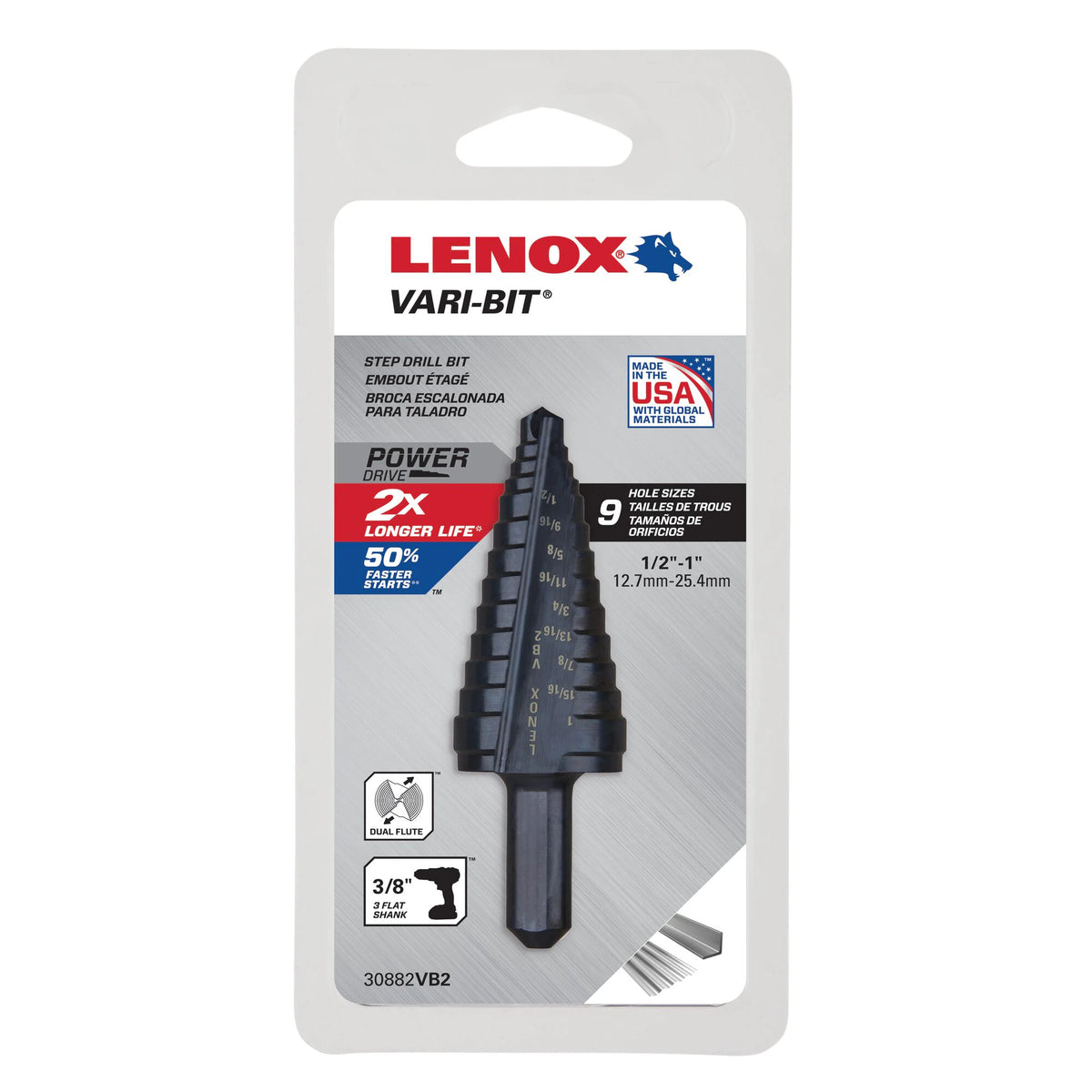 Lenox Vari-Bit Step Drill Bit, 1/2 in - 1 in (30882VB2)