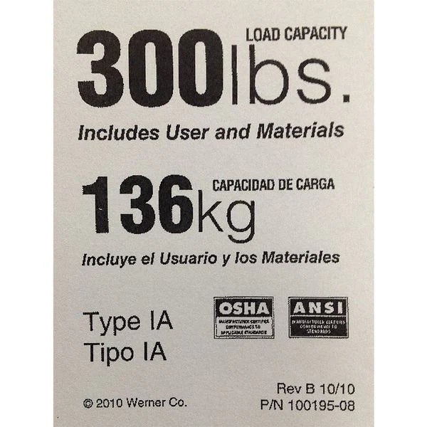 Werner 300 lb Duty Rating Label, Replacement (LDR300)