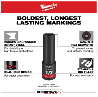 Milwaukee 12PC SHOCKWAVE Impact Duty 1/2" Drive SAE Standard 6 Point Socket Set 49-66-7010