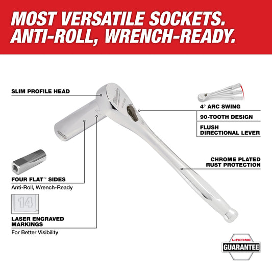 Milwaukee 3/8” Drive 28pc Ratchet & Socket Set with PACKOUT™ Low-Profile Com...