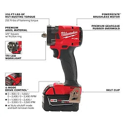 "M18 FUEL 3/8 " Compact Impact Wrench w/ Friction Ring Kit " with Resistant Battery