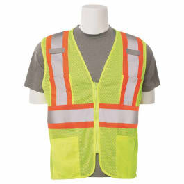 ERB Safety LARGE S383P HI-VIZ LIME CLASS 2 ANSI 107 HI-VIZ LIME VEST WITH CONTRASTING TRIM - 6