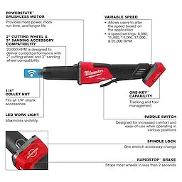 M18 FUEL VARIALBLE SPEED, BRAKING DIE GRINDER, PADDLE SWITCH W/ ONE KEY