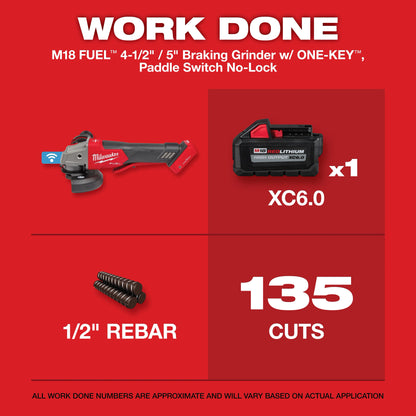 M18 FUEL 4-1/2" / 5" Braking Grinder w/ ONE-KEY Paddle Switch, No Lock