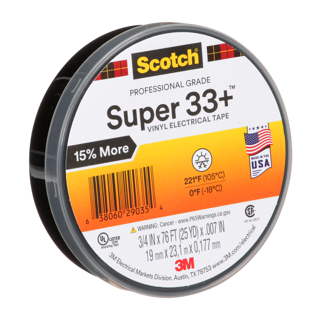 Scotch Super 33+ Vinyl Electrical Tape, 3/4" x 66'