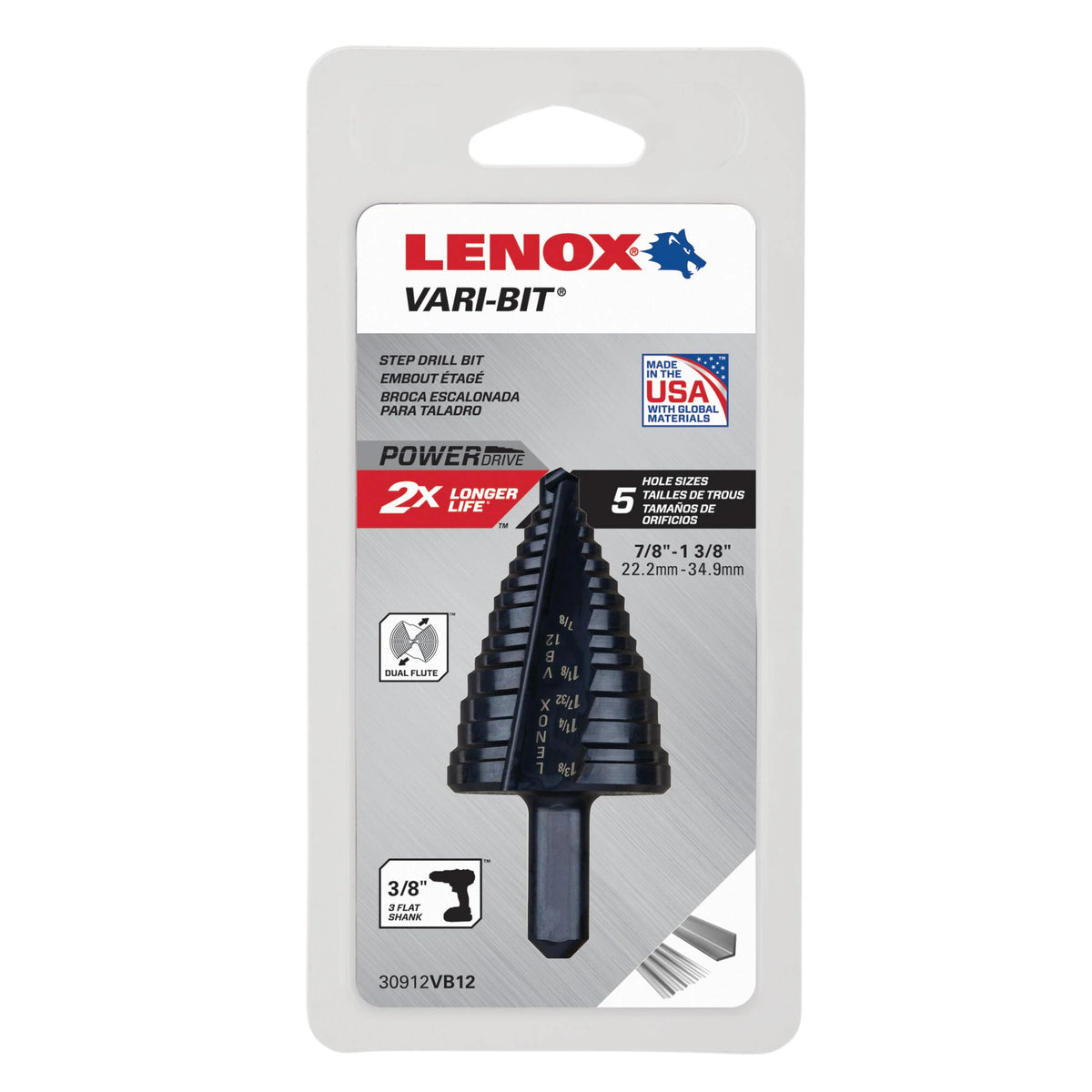 Lenox Vari-Bit Step Drill Bit, 7/8 in - 1-3/8 in (30912VB12)