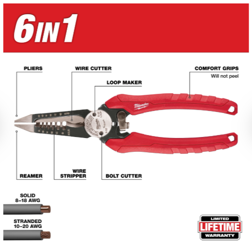 Milwaukee Comfort Grip 6in1 Pliers 48-22-3079