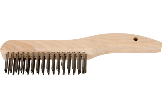 PFERD Shoe Handle Scratch Brush, 4 x 16 Rows, .012 Stainless Steel Wire, Hardwood Block (85035)