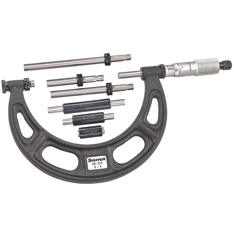 Starrett No. 224AARLZ Interchangeable Anvil Micrometer Set, 0-4 in