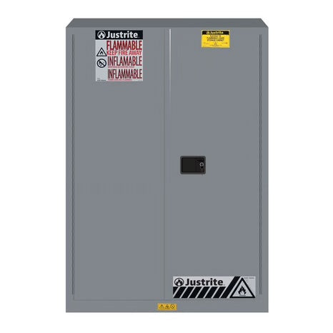 Justrite Sure-Grip EX Flammable Safety Cabinet, Cap. 45 gallons, 2 shelves, 2 manual-close doors