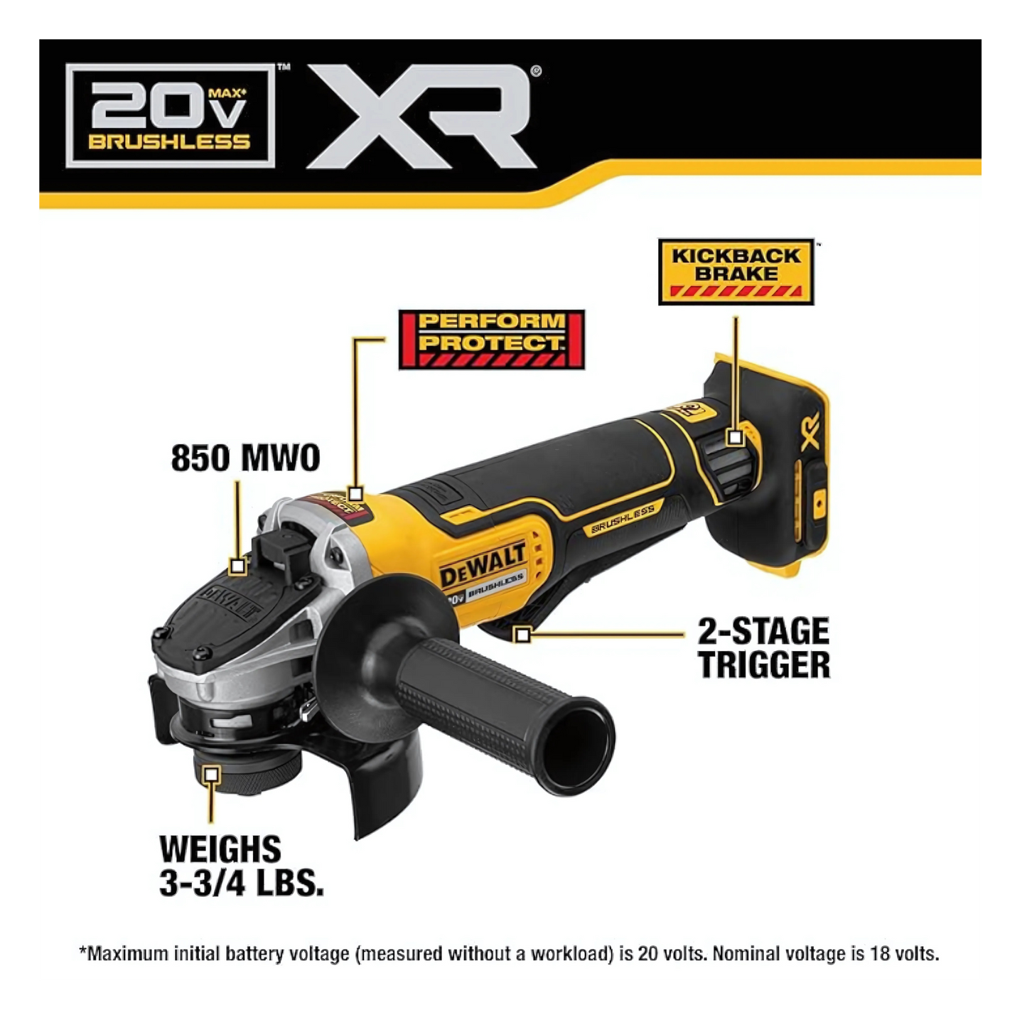 20V MAX* XR® Brushless Cordless 4-1/2 in. Paddle Switch Small Angle Grinder Kit with DEWALT POWERSTACK™ 5Ah Battery