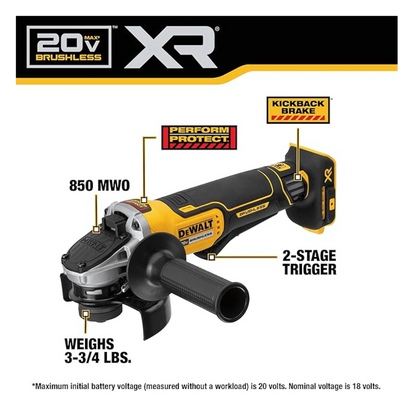 20V MAX* XR® Brushless Cordless 4-1/2 in. Paddle Switch Small Angle Grinder Kit with DEWALT POWERSTACK™ 5Ah Battery