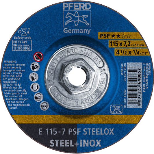 4-1/2 x 1/4 Grinding Wheel, 5/8-11 Thd., A 24 L PSF-INOX - Type 27