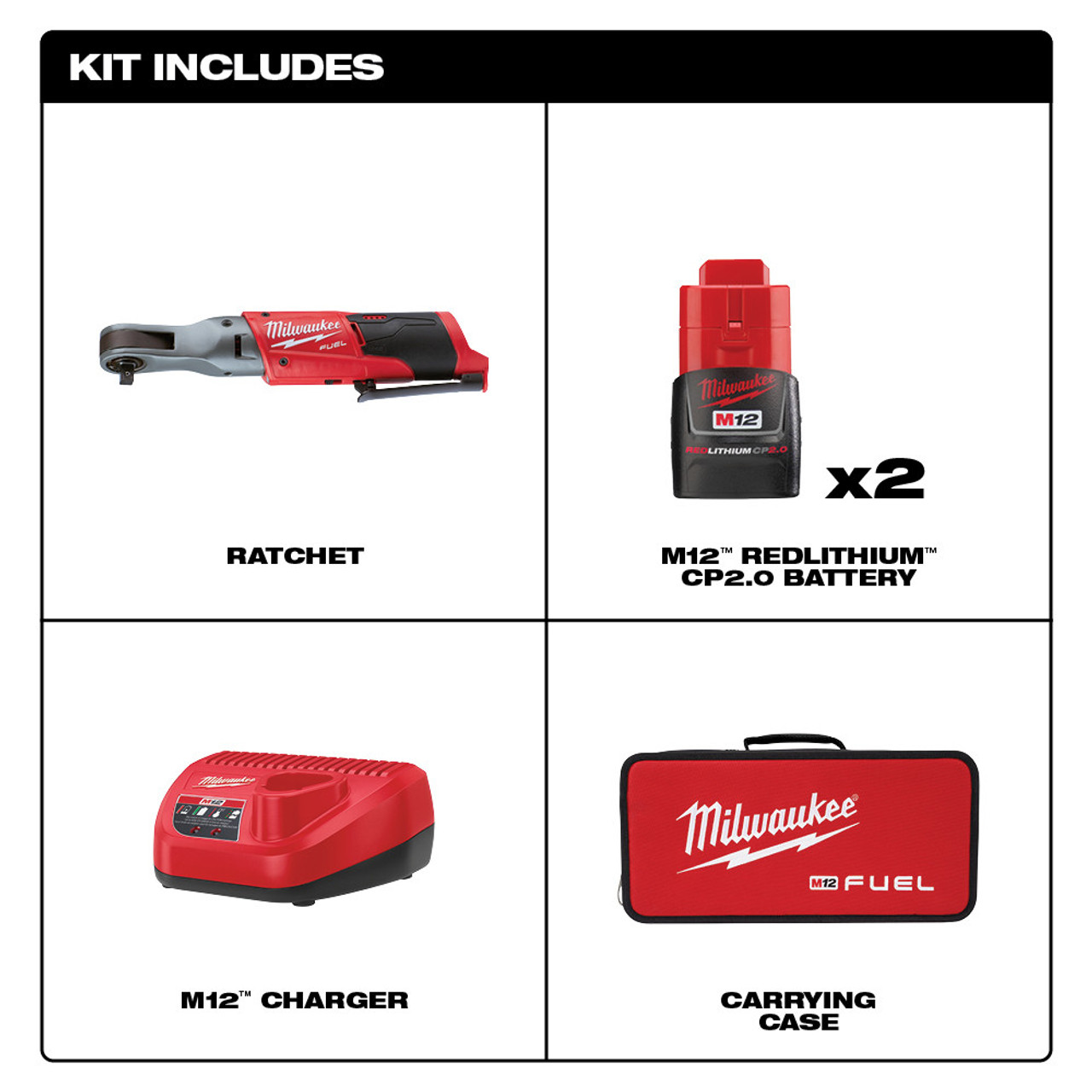 M12â„¢ FUELâ„¢ 3/8" Ratchet 2 Battery Kit