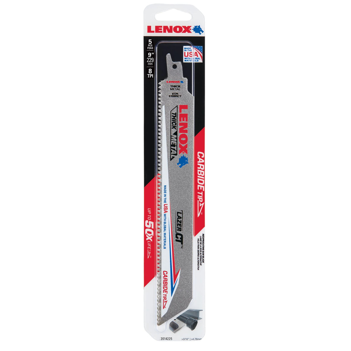 Lenox Tools Lazer CT Carbide Tipped Recip Saw Blade, 9 in x 1 in x .052 in, 5 Pack (2014225)