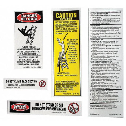 Werner Fiberglass Stepladder Safety and Instructions Labels, 16 Labels (LFS100)