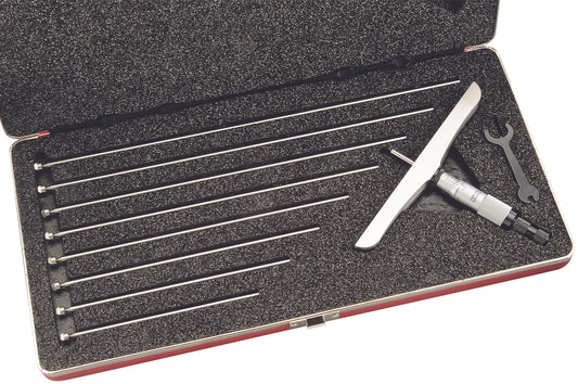 Starrett No. 445DZ-9RL Depth Micrometer, 0-9 in, 6 in Base, 9 Rods