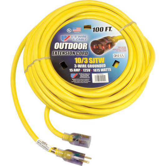 12/3 x 100' YELLOW lighted ends USA made