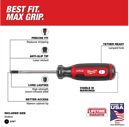 Milwaukee 3/16" Cabinet 6" Cushion Grip Screwdriver MT212