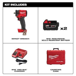 Milwaukee "M18 FUEL 3/8 " Compact Impact Wrench w/ Friction Ring Kit " with Resistant Battery