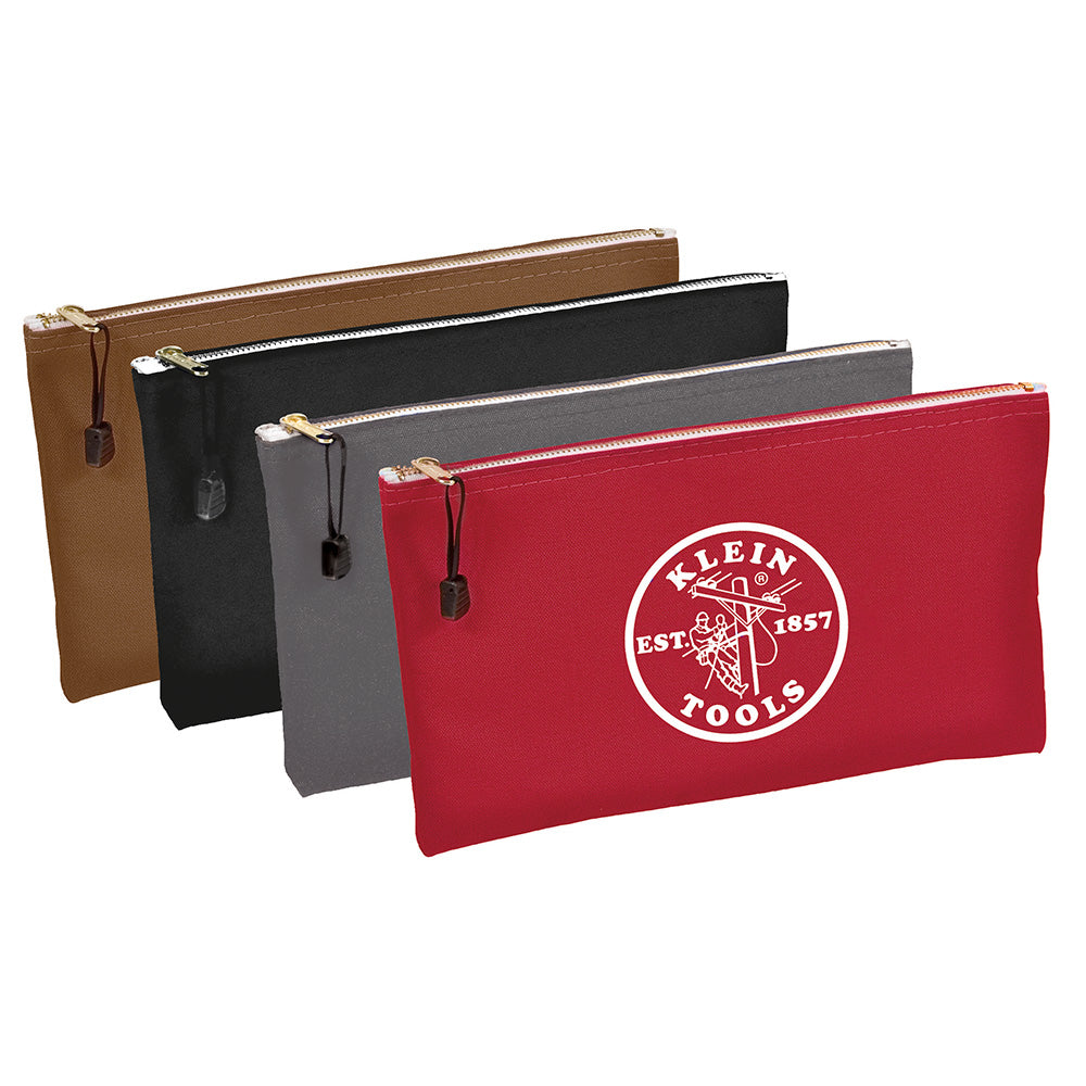 Klein Tools Canvas Zipper Tool Pouches, Brown/Black/Gray/Red, 4-Pack (5141)