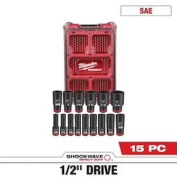 Milwaukee 15PC SHOCKWAVE™ Impact Duty Socket 1/2” Drive SAE Set with PACKOUT™ (49-66-6802)