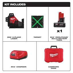 Milwaukee M12™ Green 360° 3-Plane Laser Kit (3632-21)
