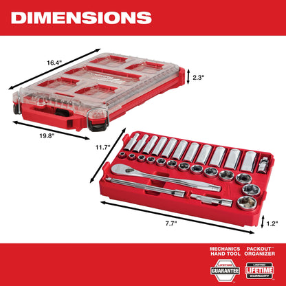 3/8” Drive 28pc Ratchet & Socket Set with PACKOUT™ Low-Profile Com...