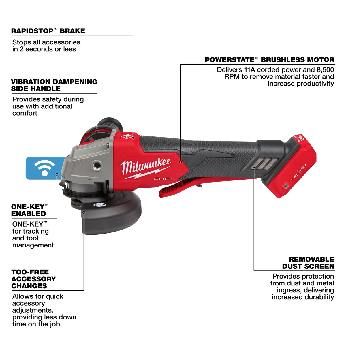 M18 FUEL 4-1/2" / 5" Braking Grinder w/ ONE-KEY Paddle Switch, No Lock