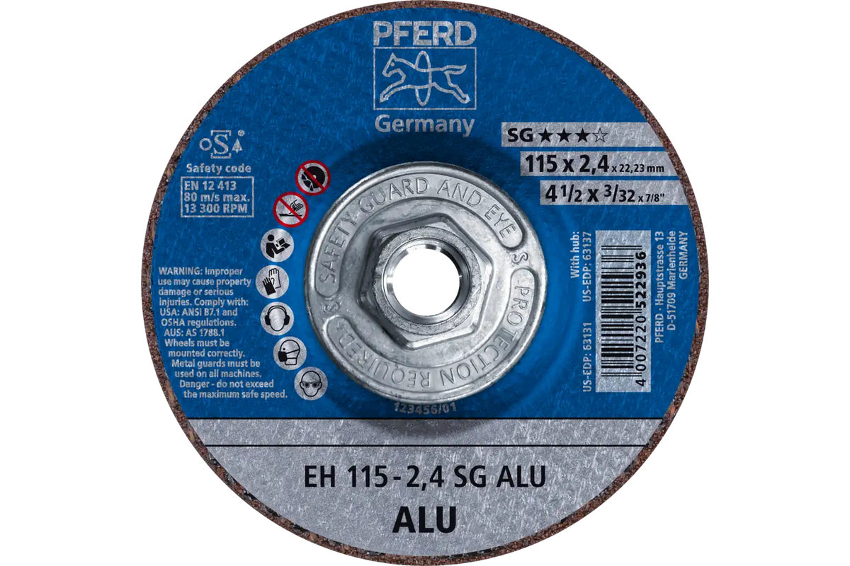 PFERD 4-1/2" x 3/32" SG ALU Cut-Off Wheel, 5/8-11 Thread, Type 27 (63137)