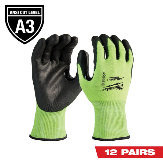 Milwaukee 12PK High Visibility Cut Level 3 Polyurethane Dipped Gloves - M (48-73-8931B)