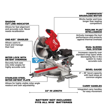 Milwaukee M18 FUEL™ 12" Dual Bevel Sliding Compound Miter Saw - Tool Only (2739-20)