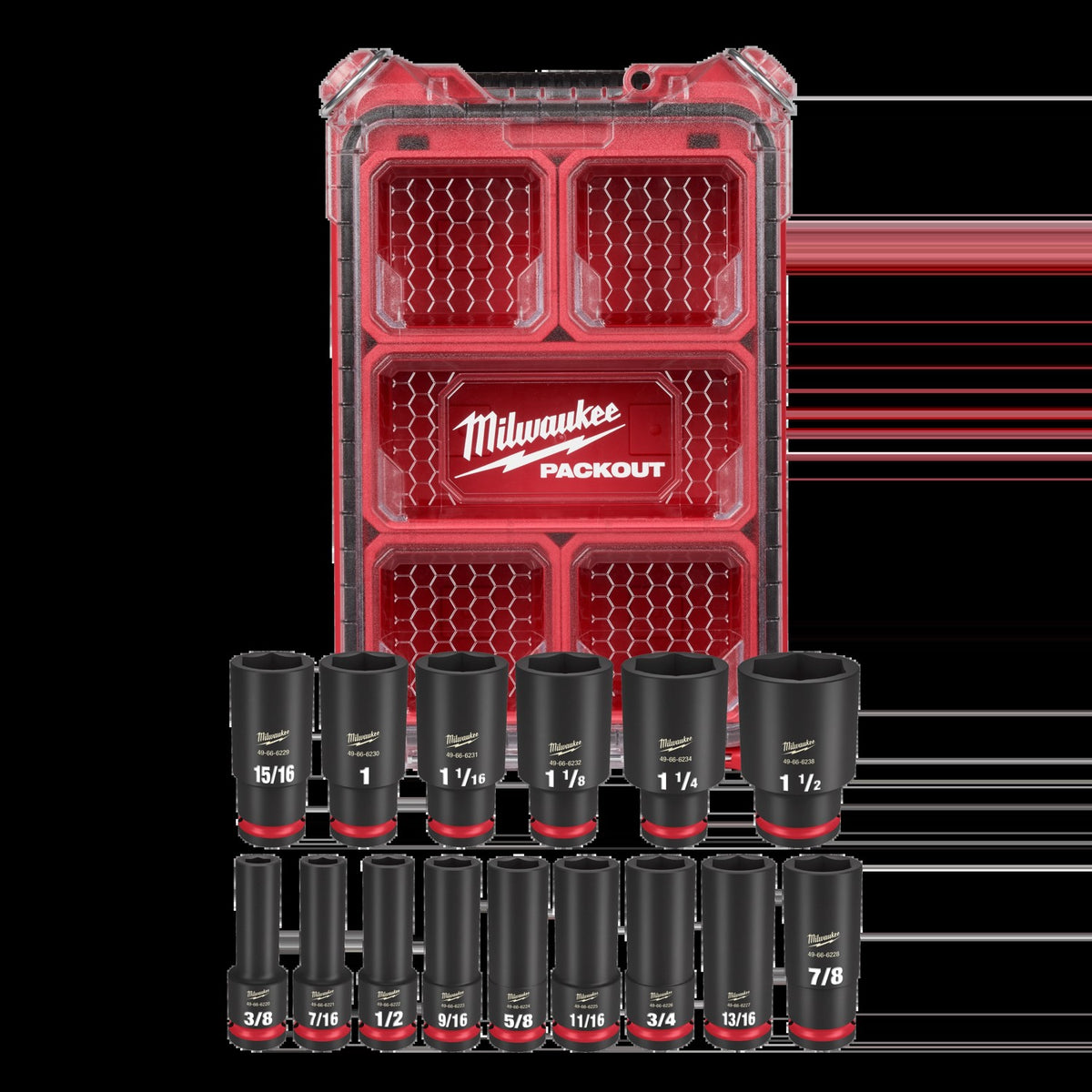 Milwaukee 15PC SHOCKWAVE™ Impact Duty Socket 1/2” Drive SAE Set with PACKOUT™ (49-66-6802)