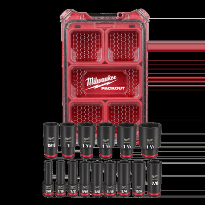 Milwaukee 15PC SHOCKWAVE™ Impact Duty Socket 1/2” Drive SAE Set with PACKOUT™ (49-66-6802)
