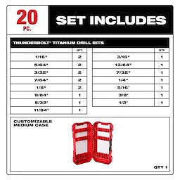 THUNDERBOLT Titanium Drill Bit Set - 20 pc