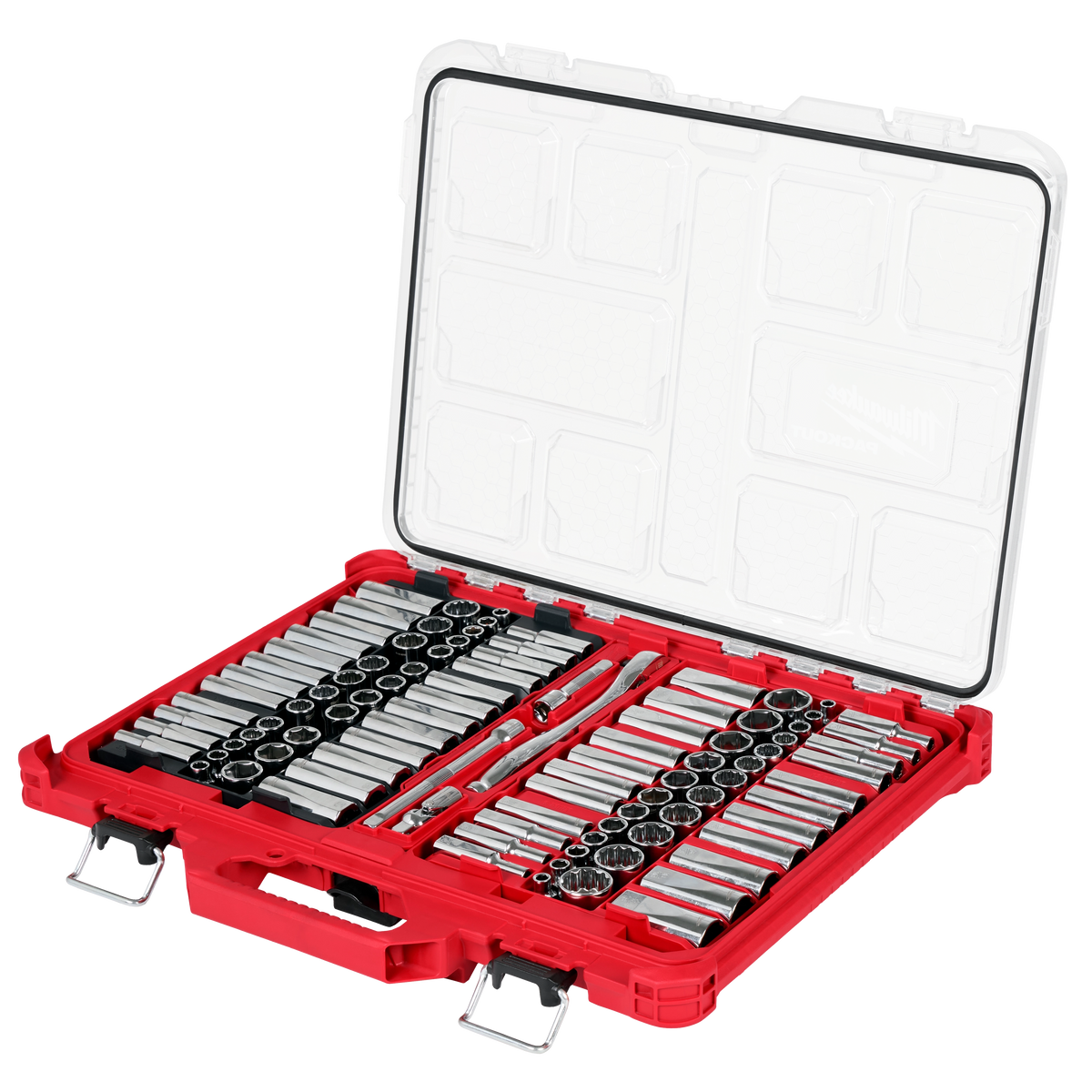 Milwaukee 98pc 3/8' Drive 6-Pt and 12-Pt Metric & SAE Ratchet & Socket Set with PACKOUT Low-Profile Organizer
