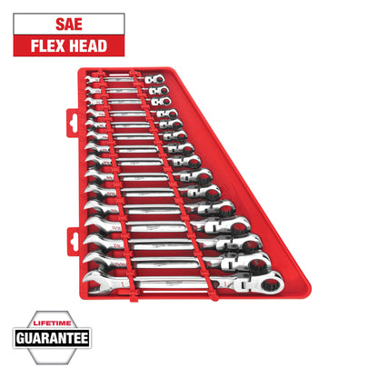 15pc SAE Flex Head Ratcheting Combination Wrench Set