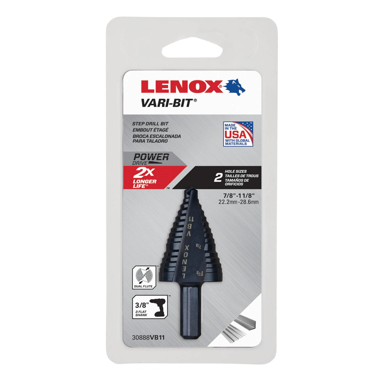 Lenox Vari-Bit Step Drill Bit, 7/8 in - 1-1/8 in (30888VB11)