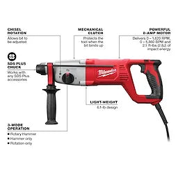 Milwaukee 1" SDS Plus D-Handle Rotary Hammer (5262-21)