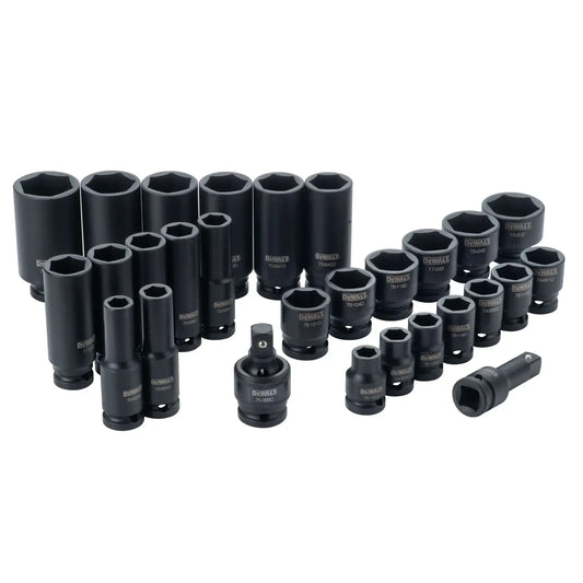 DeWalt 1/2 IN. DRIVE 7/16"- 1-1/4" STANDARD and DEEP IMPACT SOCKET SET 6 PT. with 3" EXTENSION and