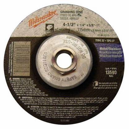 Milwaukee 4-1/2" x 1/4" x 5/8-11" Grinding Wheel (Type 27) (49-94-4515)