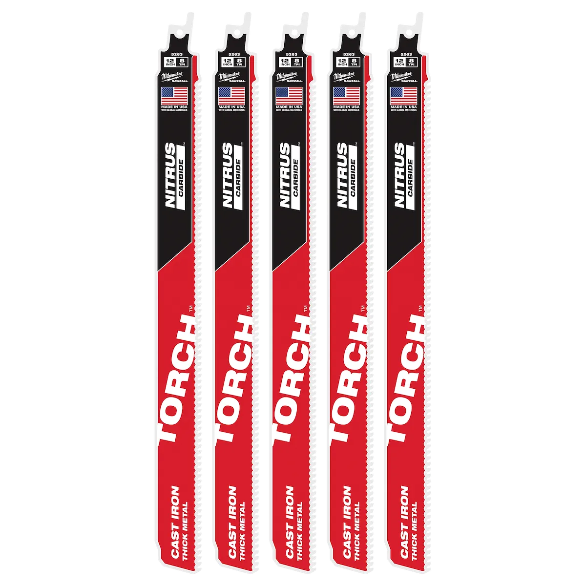 Milwaukee 12" 7 TPI The TORCH™ with NITRUS Carbide™ SAWZALL® Blade 5PK (48-00-5563)